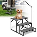 VIVOHOME RV Steps with Handrail, 3 Step Heavy Duty Portable Ladder for Camper, Hot Tub, Porch, SPA, Pool, Outdoor Mobile Home Stairs