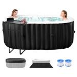 2 Person Inflatable Hot Tub, Oval Portable Hot Tub, Leak-Proof Blow up Hot Tub with 100 Air Jets, PVC Outdoor Spa with Insulated Cover & Heater Pump, 75” L X 47”W X 25”H