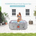 HUGROVE 73 inch Square Inflatable Hot Tub, 4-6 Person Portable Outdoor Spa with 130 Bubble Jets&Insulated Cover, Digital Control Panel, 6 Filters, 110-120V Input, Up to 104°F (Wooden Gray)