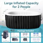 2 Person Inflatable Hot Tub, Oval Portable Hot Tub, Leak-Proof Blow up Hot Tub with 100 Air Jets, PVC Outdoor Spa with Insulated Cover & Heater Pump, 75” L X 47”W X 25”H
