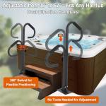 Hot Tub Handrail with 360° Rotating Dual Handles, 38-62" Adjustable Height Two-Way Hot Tub Handrails, Hot Tub Hand Rail to Get in and Out, Rustproof Carbon Steel Spa Hand Rail