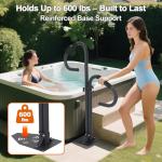 Hot Tub Handrail with 360° Rotating Dual Handles, 38-62" Adjustable Height Two-Way Hot Tub Handrails, Hot Tub Hand Rail to Get in and Out, Rustproof Carbon Steel Spa Hand Rail