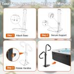 Hot Tub Handrail with 360° Rotating Dual Handles, 38-62" Adjustable Height Two-Way Hot Tub Handrails, Hot Tub Hand Rail to Get in and Out, Rustproof Carbon Steel Spa Hand Rail