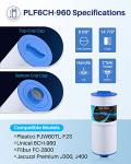 POOLPURE PLF6CH-960 Spa Filter Replaces PJW60TL-F2S, Jacuzzi Filters J-300, J400, Unicel 6CH-960, Filbur FC-2800, 6540-476, 6540-383, Hot Tub Filter with Closed Handle(Not be Removed) 2 Pack (14 7/8")