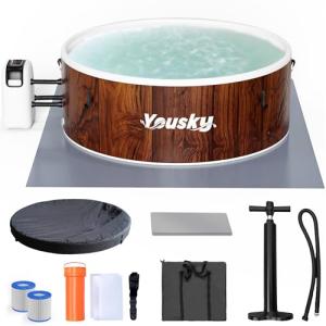 Inflatable Hot Tub, 4-6 Person Portable with 174 Bubble Jets, 42°C Heating & Filtration System, Durable PVC Material, Hot Tub Cover, Ground Mat & Storage Bag, Easy Set-Up for Outdoor Use