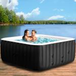 2-4 Person Inflatable Hot Tub, Square Blow Up Portable Hot Tub, Leak-Proof PVC Outdoor Spa with 120 Strong Air Jets, Heater Pump and Insulated Cover, 60” X 60”X 25”