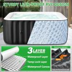 2-4 Person Inflatable Hot Tub, Square Blow Up Portable Hot Tub, Leak-Proof PVC Outdoor Spa with 120 Strong Air Jets, Heater Pump and Insulated Cover, 60” X 60”X 25”