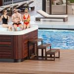 Three Step Hot Tub Steps,Wood Looking Wood-Plastic Steps, Non Slip, Heavy Duty Stable Outdoor Spa Steps, Waterproof Steps,Hot Tub Stairs Fit for Hot Tub,Pool Any Shape and Size (Redwood Brown)