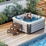 Three Step Hot Tub Steps,Wood Looking Wood-Plastic Steps, Non Slip, Heavy Duty Stable Outdoor Spa Steps, Waterproof Steps,Hot Tub Stairs Fit for Hot Tub,Pool Any Shape and Size (Redwood Brown)