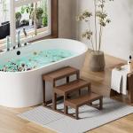 Three Step Hot Tub Steps,Wood Looking Wood-Plastic Steps, Non Slip, Heavy Duty Stable Outdoor Spa Steps, Waterproof Steps,Hot Tub Stairs Fit for Hot Tub,Pool Any Shape and Size (Redwood Brown)