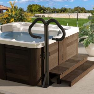 SHPAI Two-Way Hot Tub Handrail, Anti-Slip Spa Safety Hand Rail, Adjustable Height 45-60" & 360° Swivel, Rust-Proof Metal SPA Side Handrails Slide-Under Mount Base for Indoor & Outdoor-600 LBS Load
