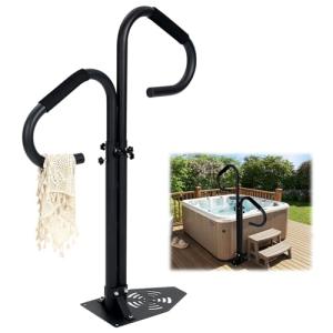 Two Way Hot Tub Handrail - 38-62" Adjustable Height with 360° Rotating Dual Handle, Slip-in Base | Rust-Proof Carbon Steel Grab Rail for Safe Entry Exit Spas