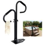 Two Way Hot Tub Handrail - 38-62" Adjustable Height with 360° Rotating Dual Handle, Slip-in Base | Rust-Proof Carbon Steel Grab Rail for Safe Entry Exit Spas