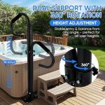Two Way Hot Tub Handrail - 38-62" Adjustable Height with 360° Rotating Dual Handle, Slip-in Base | Rust-Proof Carbon Steel Grab Rail for Safe Entry Exit Spas