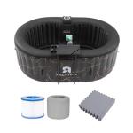 Portable 2 Person Hot Tub Inflatable, Outdoor Blow Up Hottub with Led Light, Energy Efficient Cover, 100 Air Jets Built in Heater Pump, Oval Spa for Relaxation, Table Tray, 2 Filters, Black