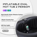 Portable 2 Person Hot Tub Inflatable, Outdoor Blow Up Hottub with Led Light, Energy Efficient Cover, 100 Air Jets Built in Heater Pump, Oval Spa for Relaxation, Table Tray, 2 Filters, Black
