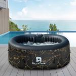 Portable 2 Person Hot Tub Inflatable, Outdoor Blow Up Hottub with Led Light, Energy Efficient Cover, 100 Air Jets Built in Heater Pump, Oval Spa for Relaxation, Table Tray, 2 Filters, Black