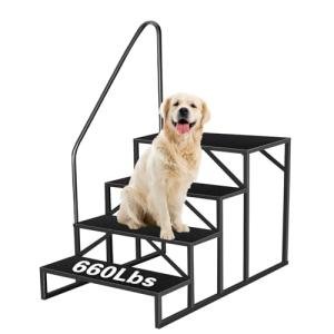 RV Steps with Handrail, Hot Tub Steps with Handrail 4 Step Ladder, RV Stairs 660 lbs Load Capacity with Anti-Slip Panel, Camper Steps for Spa, Travel Trailers, Home and Porch(1 handrail)
