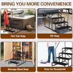 RV Steps with Handrail, Hot Tub Steps with Handrail 4 Step Ladder, RV Stairs 660 lbs Load Capacity with Anti-Slip Panel, Camper Steps for Spa, Travel Trailers, Home and Porch(1 handrail)