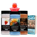 Spazazz Hot Tub Aromatherapy Passion and Romance Gift Bundle – Three 17 Oz Bath Salts in Bottoms Up, Passion & Romance with Rubber Duck & Hot Tub Care eBook