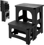 Collapsible 2-Step Stool, 8x17inch Non-Slip Hot Tub Steps Outdoor, Foldable Step Ladder, Hold up to 300 lbs, Plastic 2 Step Pool Ladder for Kitchen Office Home RV, Black (Black)