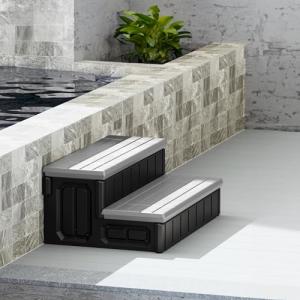 HECASA 2 Steps 36" Deluxe Deck Patio Spa Hot Tub Steps (Open Box) Outdoor Stairs Plastic (PE) Dark Gray+Black, 350lbs Load Capacity