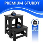 Collapsible 2-Step Stool, 8x17inch Non-Slip Hot Tub Steps Outdoor, Foldable Step Ladder, Hold up to 300 lbs, Plastic 2 Step Pool Ladder for Kitchen Office Home RV, Black (Black)