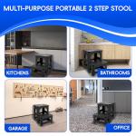 Collapsible 2-Step Stool, 8x17inch Non-Slip Hot Tub Steps Outdoor, Foldable Step Ladder, Hold up to 300 lbs, Plastic 2 Step Pool Ladder for Kitchen Office Home RV, Black (Black)