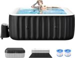 Glonerle 2-4 Person Inflatable Hot Tub, Large Square Portable Blow up Hot Tub, Leak-Proof PVC Outdoor Spa with 120 Air Jets, Insulated Cover and Heater Pump, 60” X 60” X 25”