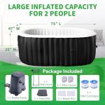 2 Person Inflatable Hot Tub with Side Table, Oval Blow Up Portable Hot Tub, Leak-Proof PVC Outdoor Spa with 100 Strong Air Jets, Heater Pump and Insulated Cover, 75” X 47”X 25”
