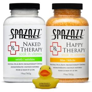 Spazazz Hot Tub Aromatherapy Bath Salt Crystals 2 Pack- Happy and Naked Therapy 19 oz Jars Plus a Spazazz Rubber Duck- Relaxing Hot Tub Aromatherapy Bath Salts- Safe for All Spa and Hot Tub Equipment