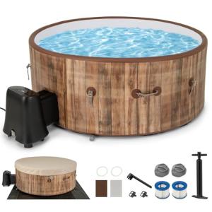 Goplus Inflatable Hot Tub SPA, 4-6 Person 72" Round Pool Hottub W/ 120 Air Jets, Drop-Stitch Construction, Heater Pump, Filter, Energy-Efficient Thermal Cover, Ground Cloth, Portable Outdoor Water SPA