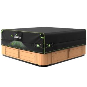 Uirway 600D Square Hot Tub Cover 85”L x 85”W x 20”H [2025 Upgraded Heavy Duty Fabric] Outdoor Waterproof SPA Covers for Hot Tub, New Super Windproof Straps, Hot Tub Winter Cover Protector with Anti-UV