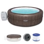 Bestway St. Moritz SaluSpa 2 to 7 Person Inflatable Round Outdoor Hot Tub with 180 Soothing AirJets, Filter Cartridge, Pump, & Insulated Cover, Brown
