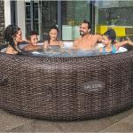 Bestway St. Moritz SaluSpa 2 to 7 Person Inflatable Round Outdoor Hot Tub with 180 Soothing AirJets, Filter Cartridge, Pump, & Insulated Cover, Brown