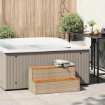 vidaXL Hot Tub Step - Beige Poly Rattan & Acacia, Outdoor Spa Steps for Safe Entry, Adjustable Feet, Sturdy, Weather-, 39.4"x19.7"x19.9"