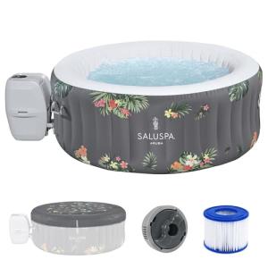 Bestway Aruba SaluSpa 3 Person Inflatable Round Outdoor Hot Tub with 110 Soothing AirJets, Filter Cartridge, Spa Pump, & Insulated Cover, Gray