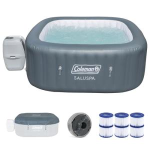 Coleman SaluSpa 140 Air Jet 4-6 Person Inflatable Hot Tub Spa, Gray, with Bestway SaluSpa 90352E Filter Pump Type VI Replacement Cartridge (12 Pack)