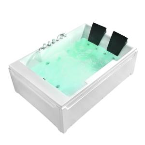 Empava 72" Acrylic Whirlpool Bathtub 2 Person Hydromassage Rectangular Water Jets Alcove Soaking SPA Double Ended Tub, Model 2020 , White