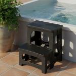 Collapsible 2-Step Stool, 8x17inch Non-Slip Hot Tub Steps Outdoor, Foldable Step Ladder, Hold up to 300 lbs, Plastic 2 Step Pool Ladder for Kitchen Office Home RV, Black (Black)