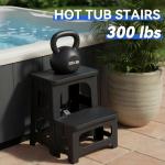 Collapsible 2-Step Stool, 8x17inch Non-Slip Hot Tub Steps Outdoor, Foldable Step Ladder, Hold up to 300 lbs, Plastic 2 Step Pool Ladder for Kitchen Office Home RV, Black (Black)
