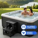 Collapsible 2-Step Stool, 8x17inch Non-Slip Hot Tub Steps Outdoor, Foldable Step Ladder, Hold up to 300 lbs, Plastic 2 Step Pool Ladder for Kitchen Office Home RV, Black (Black)