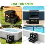 Collapsible 2-Step Stool, 8x17inch Non-Slip Hot Tub Steps Outdoor, Foldable Step Ladder, Hold up to 300 lbs, Plastic 2 Step Pool Ladder for Kitchen Office Home RV, Black (Black)