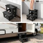 Collapsible 2-Step Stool, 8x17inch Non-Slip Hot Tub Steps Outdoor, Foldable Step Ladder, Hold up to 300 lbs, Plastic 2 Step Pool Ladder for Kitchen Office Home RV, Black (Black)