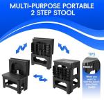 Collapsible 2-Step Stool, 8x17inch Non-Slip Hot Tub Steps Outdoor, Foldable Step Ladder, Hold up to 300 lbs, Plastic 2 Step Pool Ladder for Kitchen Office Home RV, Black (Black)