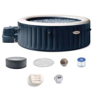 Intex 28431EP PureSpa Plus 85 Inch Diameter 6 Person Portable Inflatable Hot Tub Spa with 170 Bubble Jets and Built In Heater Pump, Blue