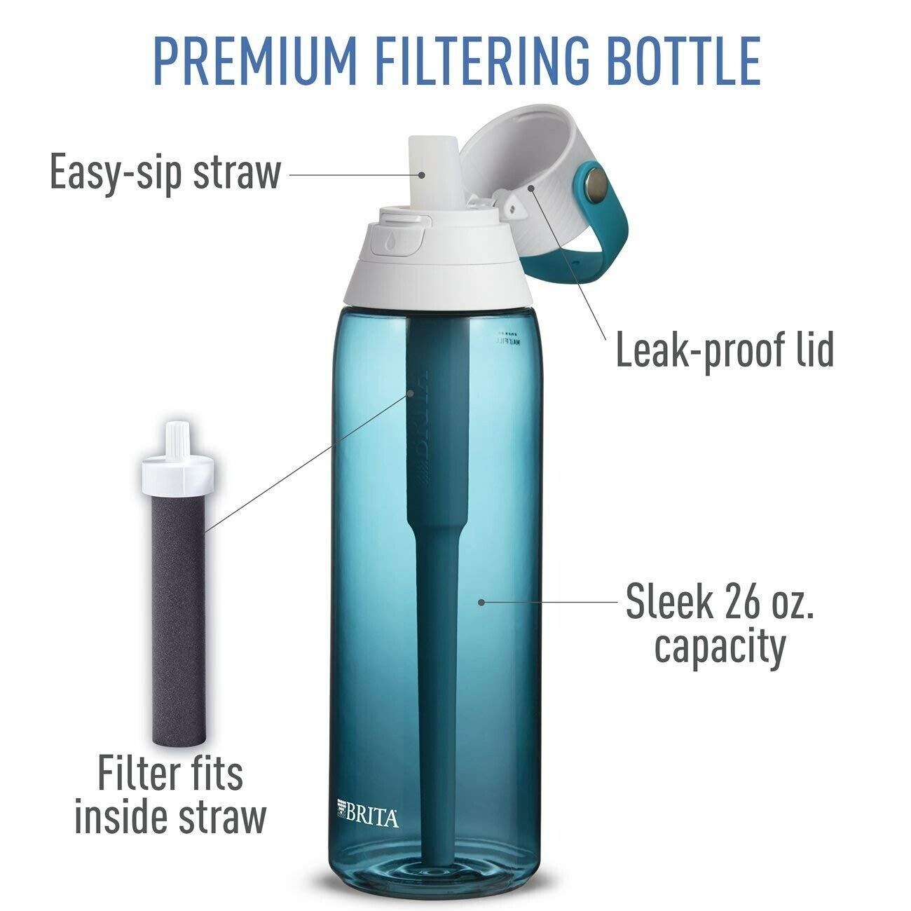 Brita Filtered Water Bottle, Sea Glass, 26 oz
