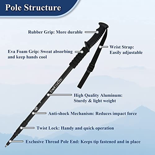 Nordic Walking Mountaineering Trekking Poles, 2-Pack, Ultralight