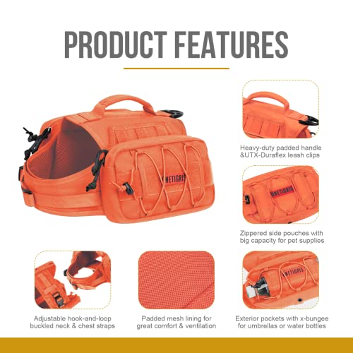 OneTigris Tactical Pet Backpack for Medium/Large Dogs, Orange