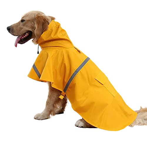 Adjustable Large Dog Raincoat with Reflective Strip